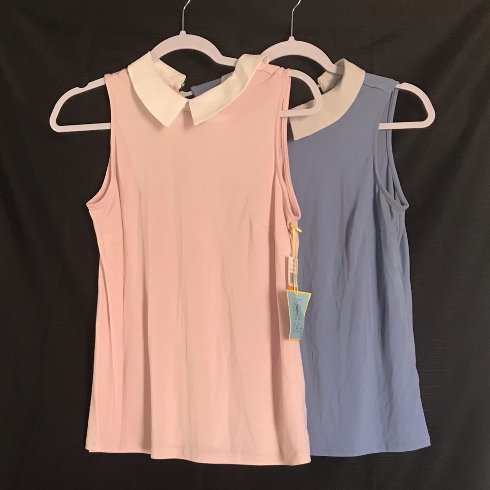 Sleeveless Collared Women's Tops - Pink and Blue